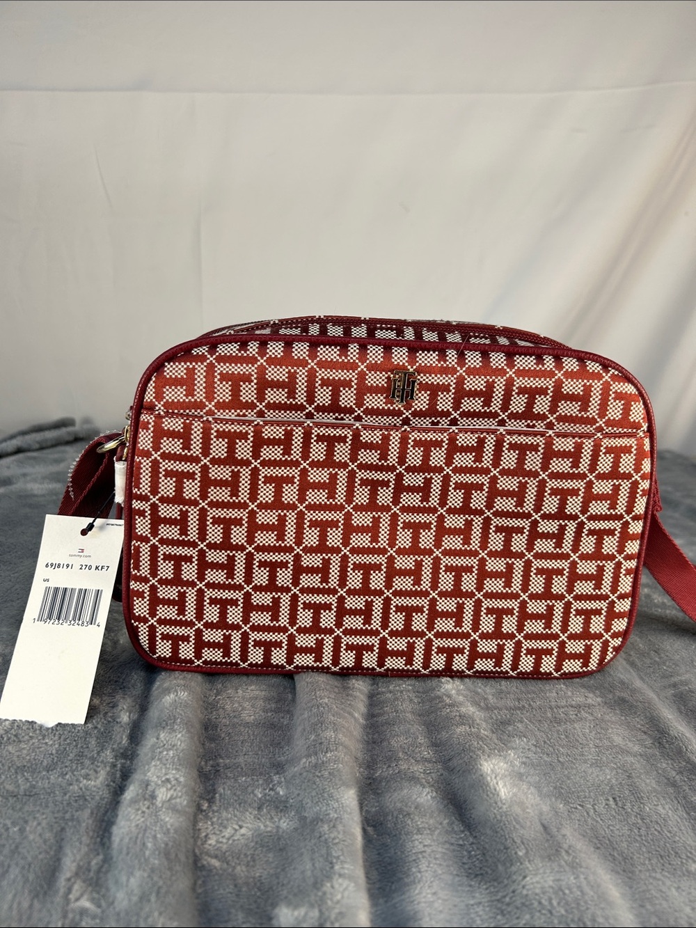 Tommy Hilfiger Red and White Monogram Crossbody Bag